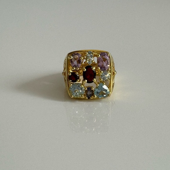 Sterling Silver & Gold Plate Multi Gemstone Ring Vintage Y2K - Picture 12 of 12